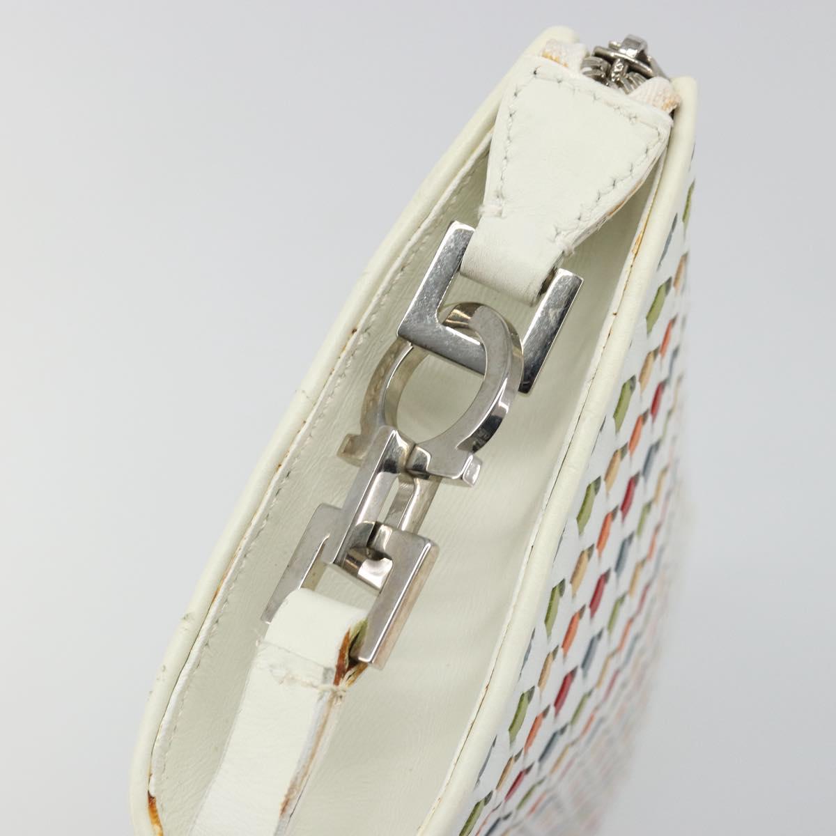 Salvatore Ferragamo Gancini Shoulder Bag Leather White Silver Auth BA13542V