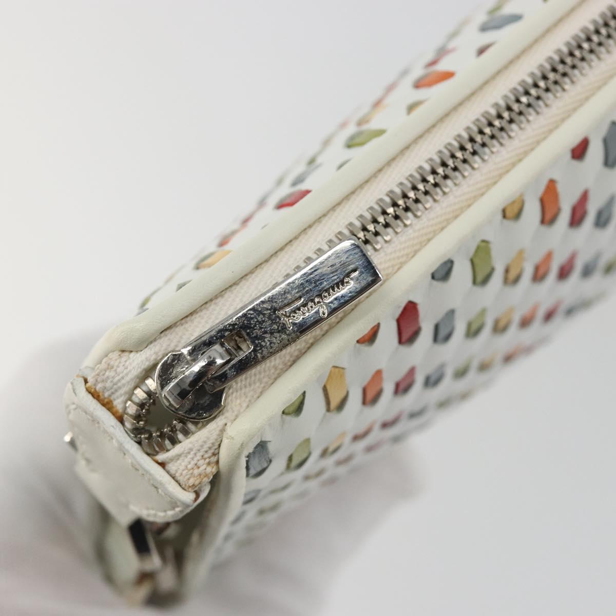 Salvatore Ferragamo Gancini Shoulder Bag Leather White Silver Auth BA13542V