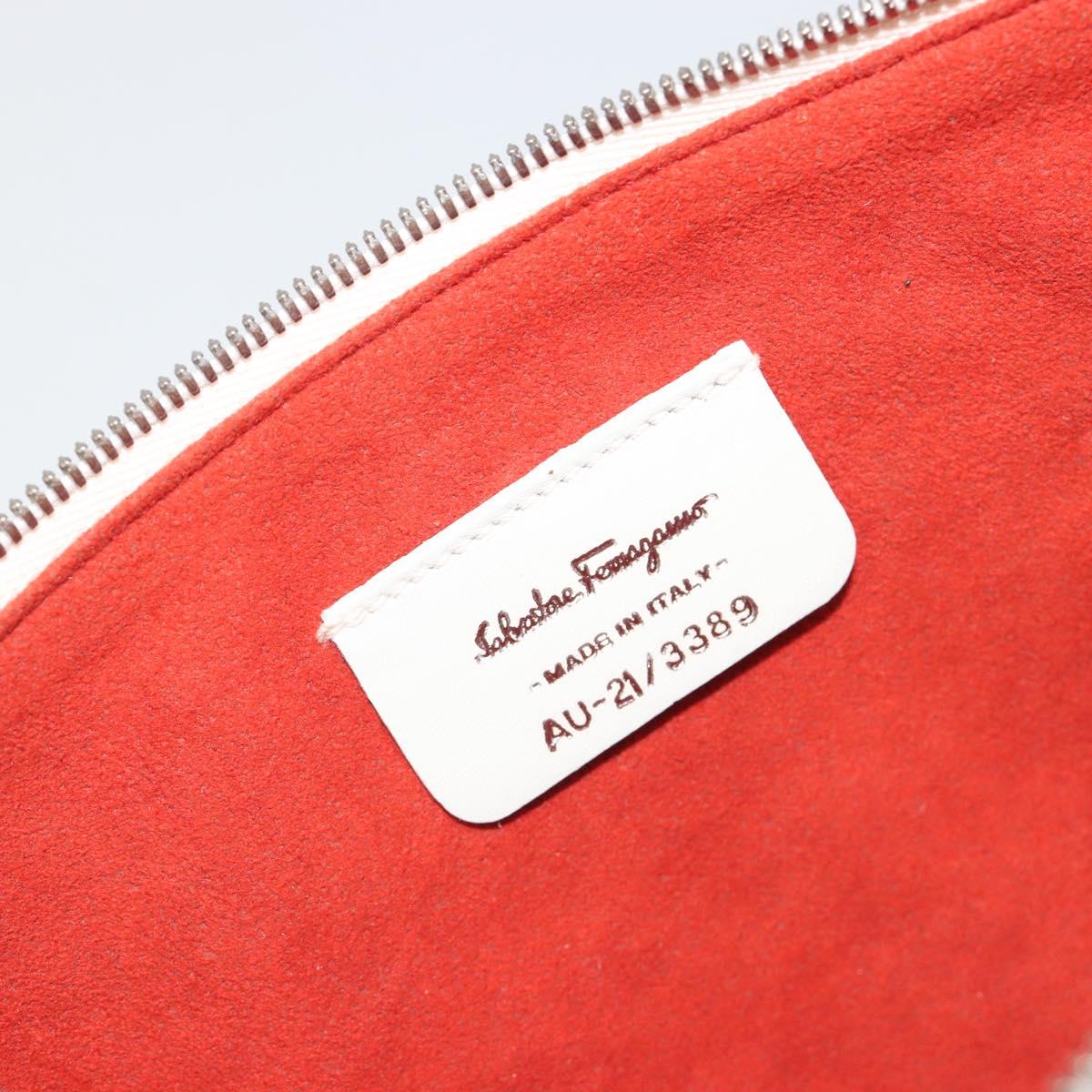 Salvatore Ferragamo Gancini Shoulder Bag Leather White Silver Auth BA13542V