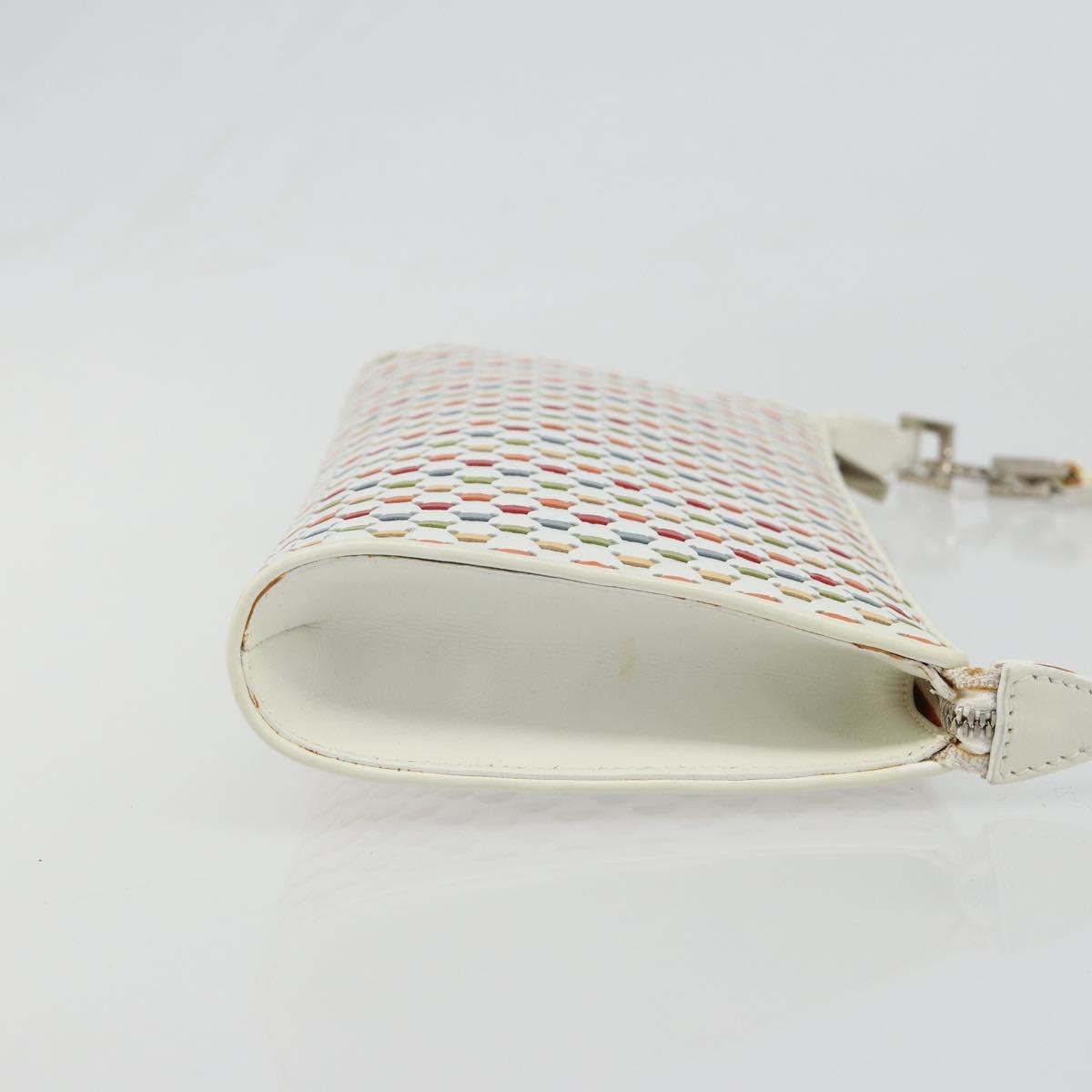 Salvatore Ferragamo Gancini Shoulder Bag Leather White Silver Auth BA13542V
