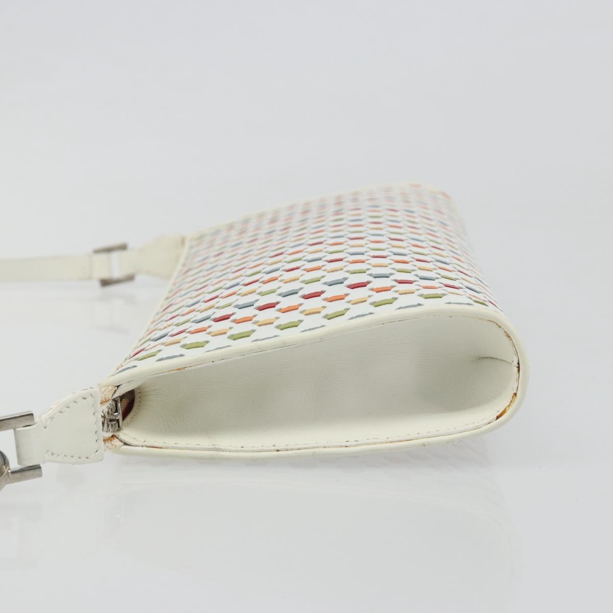 Salvatore Ferragamo Gancini Shoulder Bag Leather White Silver Auth BA13542V