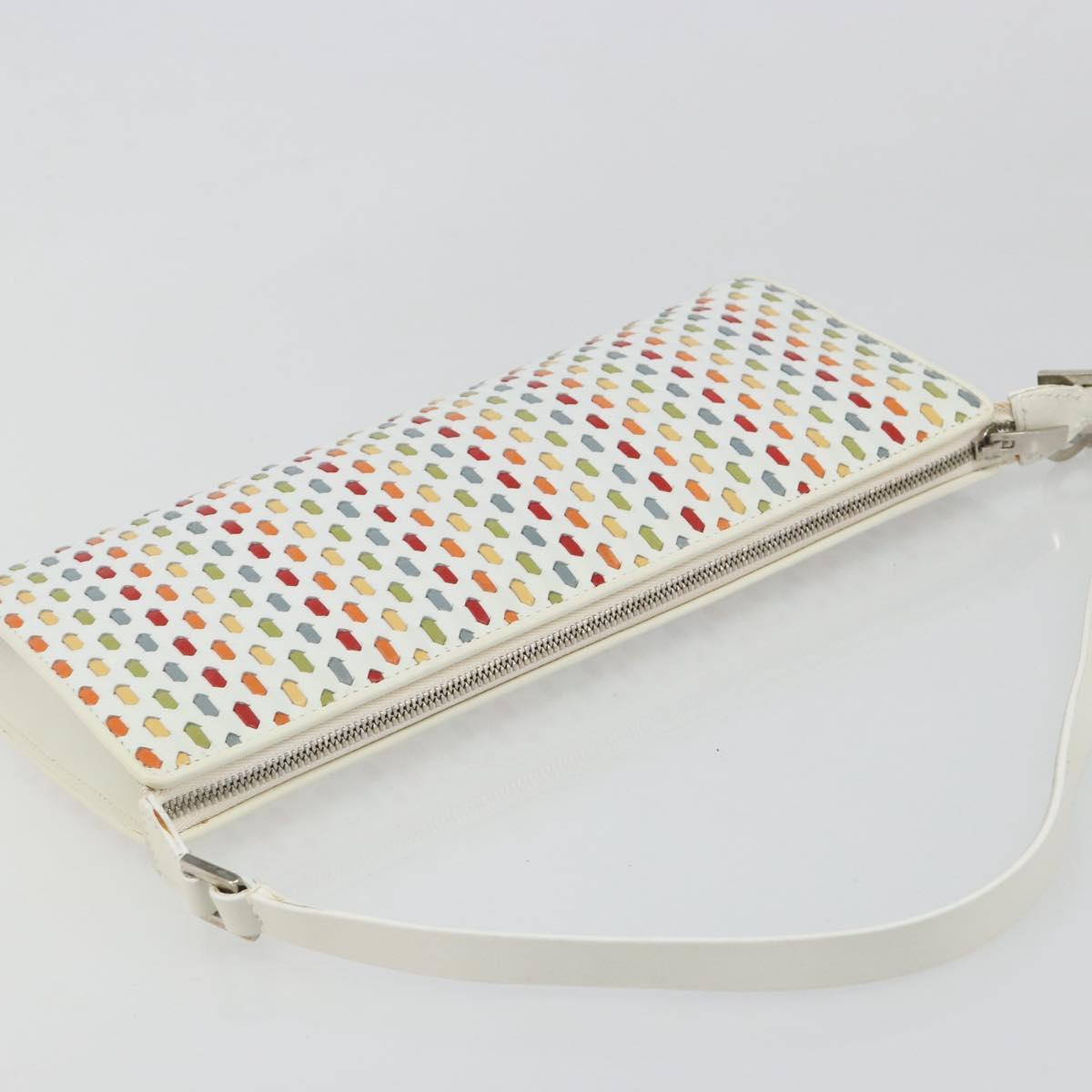 Salvatore Ferragamo Gancini Shoulder Bag Leather White Silver Auth BA13542V