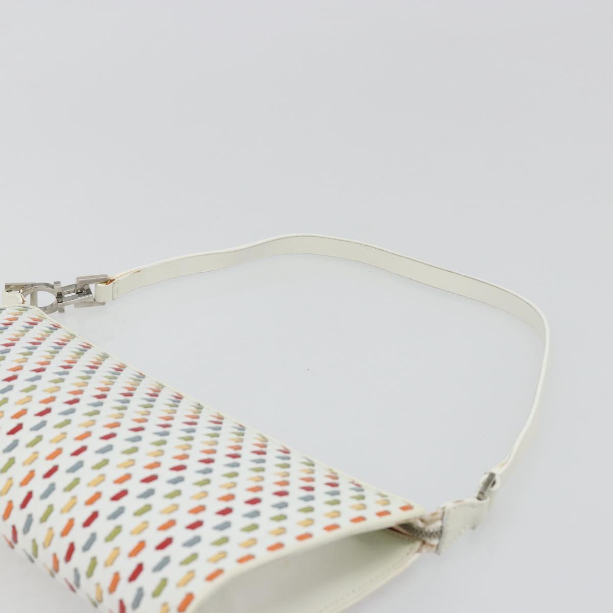 Salvatore Ferragamo Gancini Shoulder Bag Leather White Silver Auth BA13542V