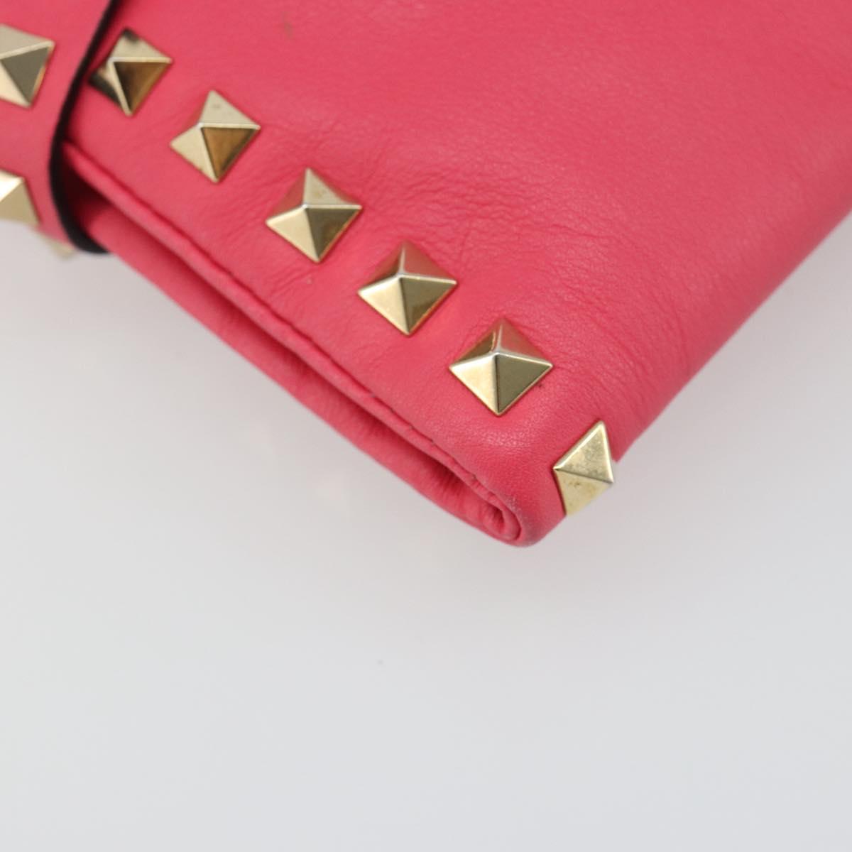 VALENTINO Studs Shoulder Bag Leather Pink Gold Auth BA13545A