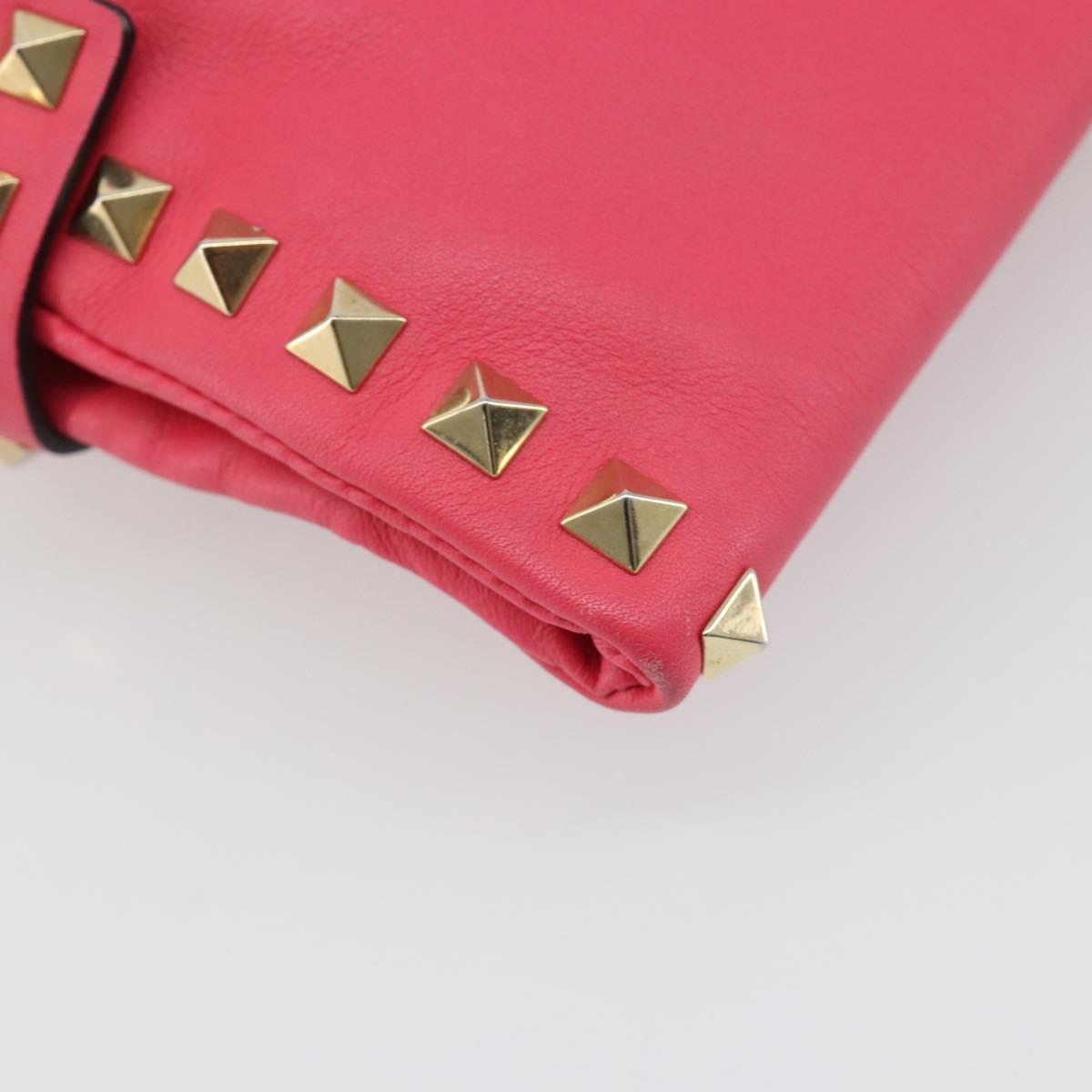 VALENTINO Studs Shoulder Bag Leather Pink Gold Auth BA13545A