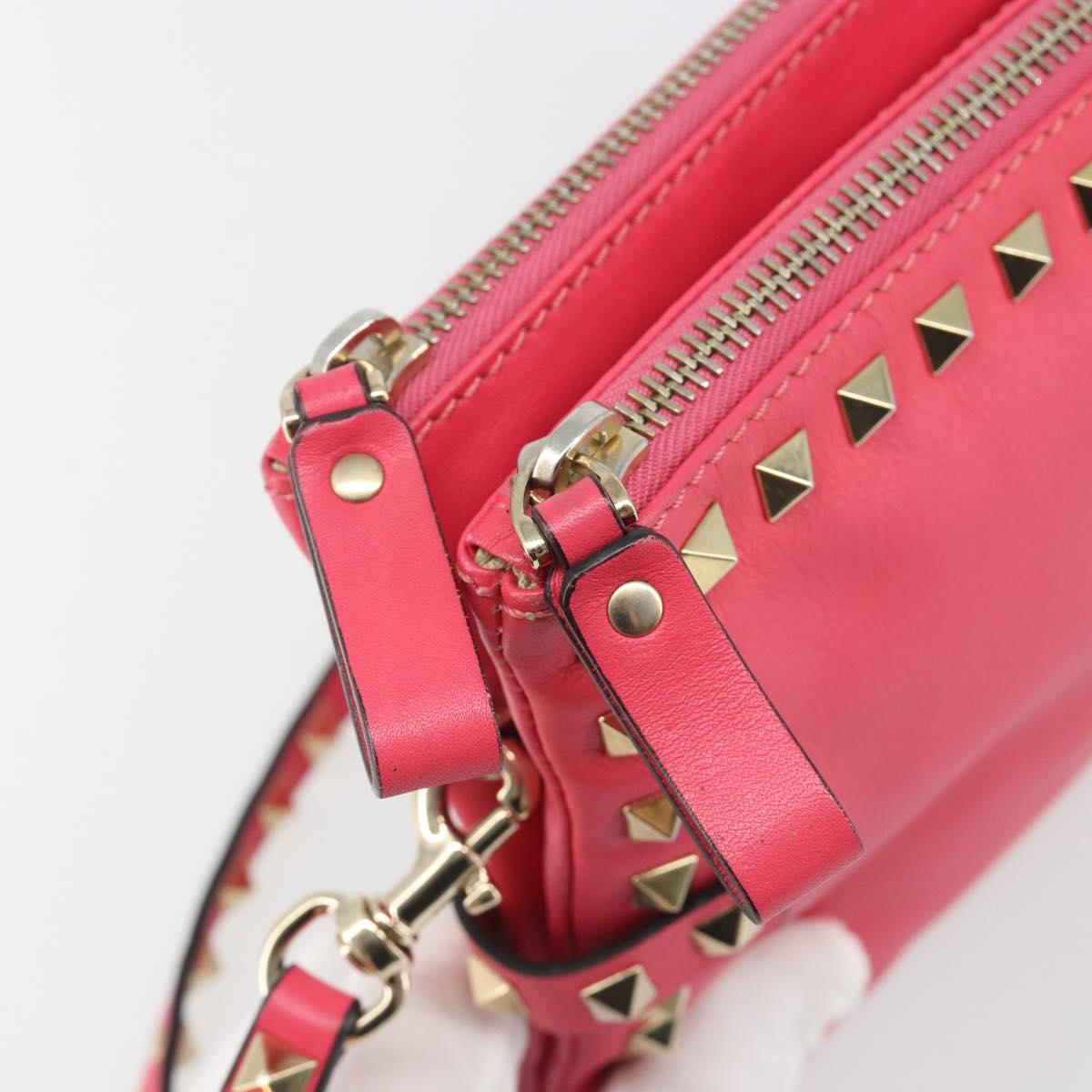 VALENTINO Studs Shoulder Bag Leather Pink Gold Auth BA13545A