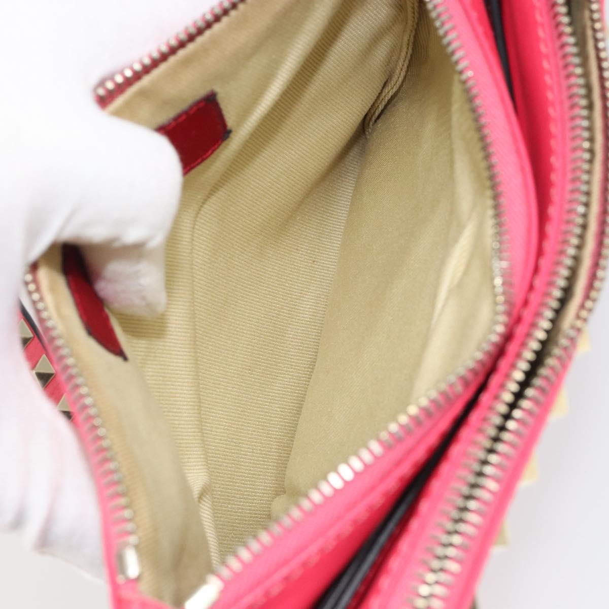 VALENTINO Studs Shoulder Bag Leather Pink Gold Auth BA13545A