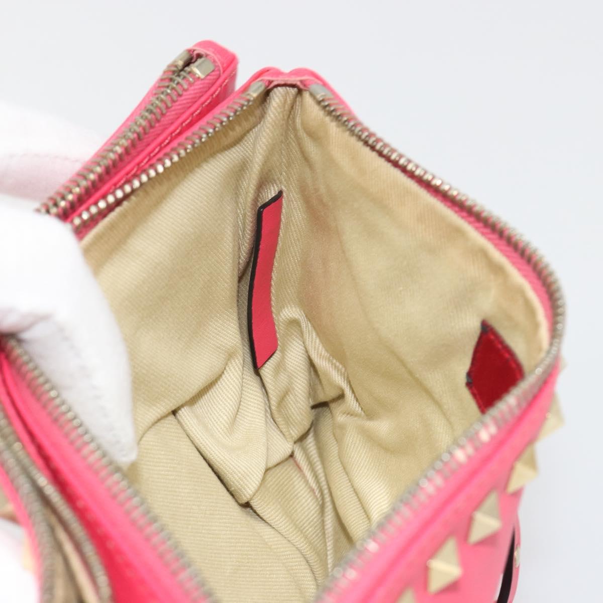 VALENTINO Studs Shoulder Bag Leather Pink Gold Auth BA13545A