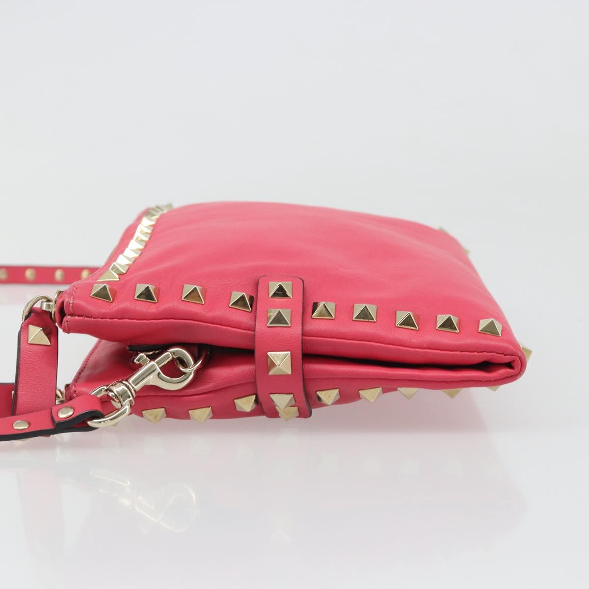 VALENTINO Studs Shoulder Bag Leather Pink Gold Auth BA13545A