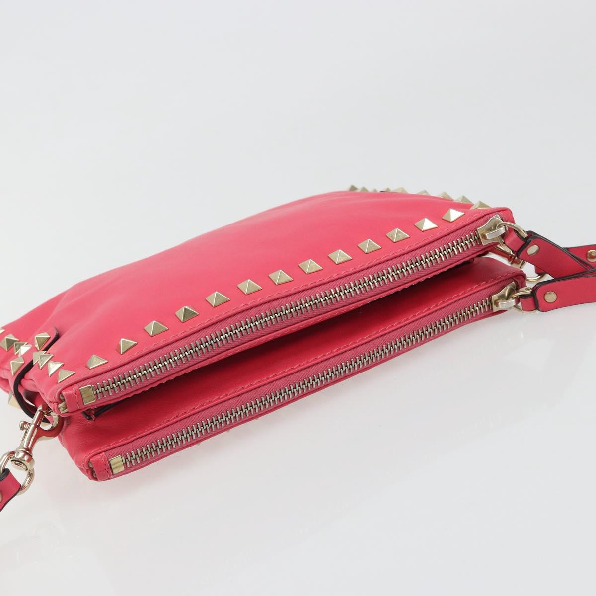 VALENTINO Studs Shoulder Bag Leather Pink Gold Auth BA13545A