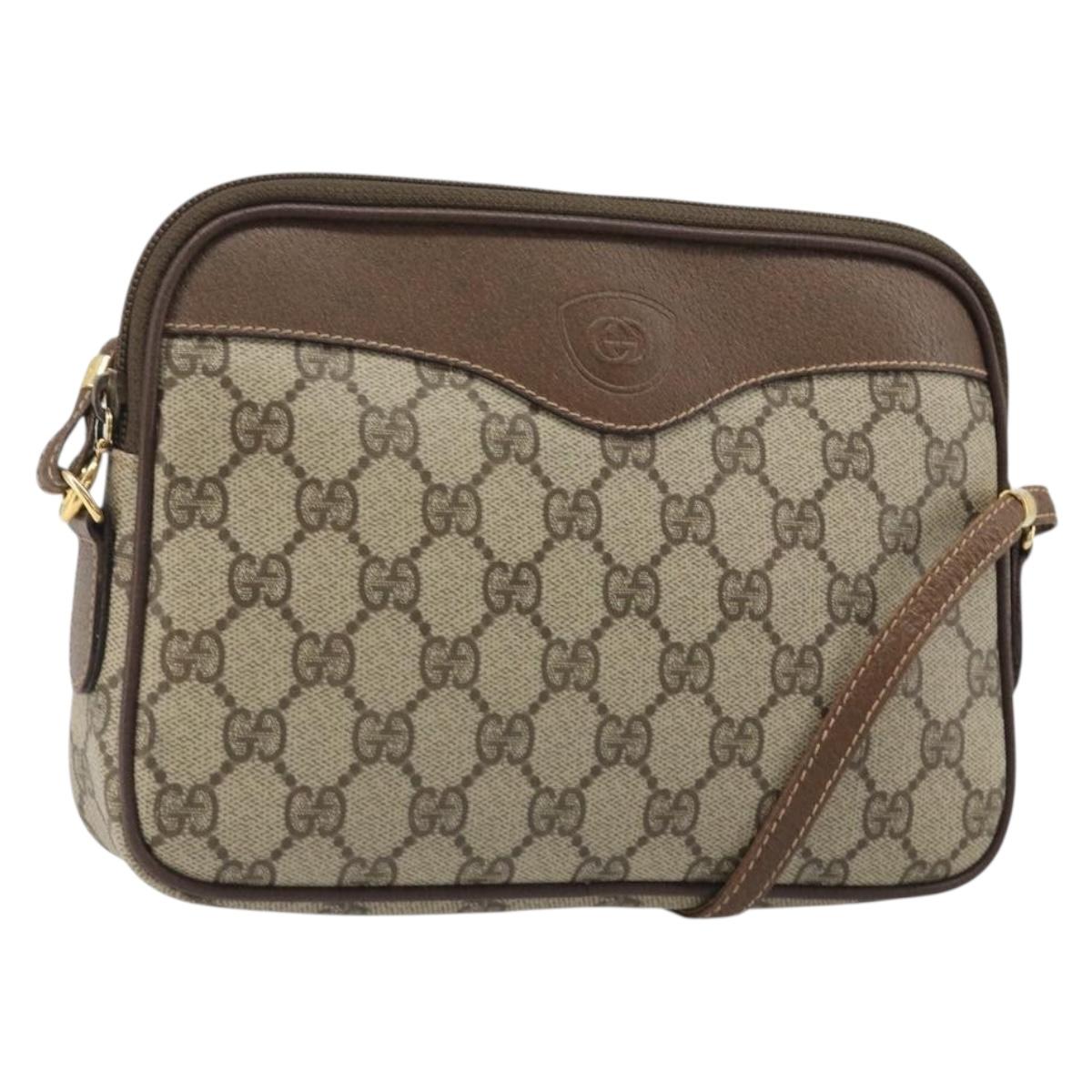 GUCCI GG Supreme Shoulder Bag PVC Beige Gold Auth BA13547