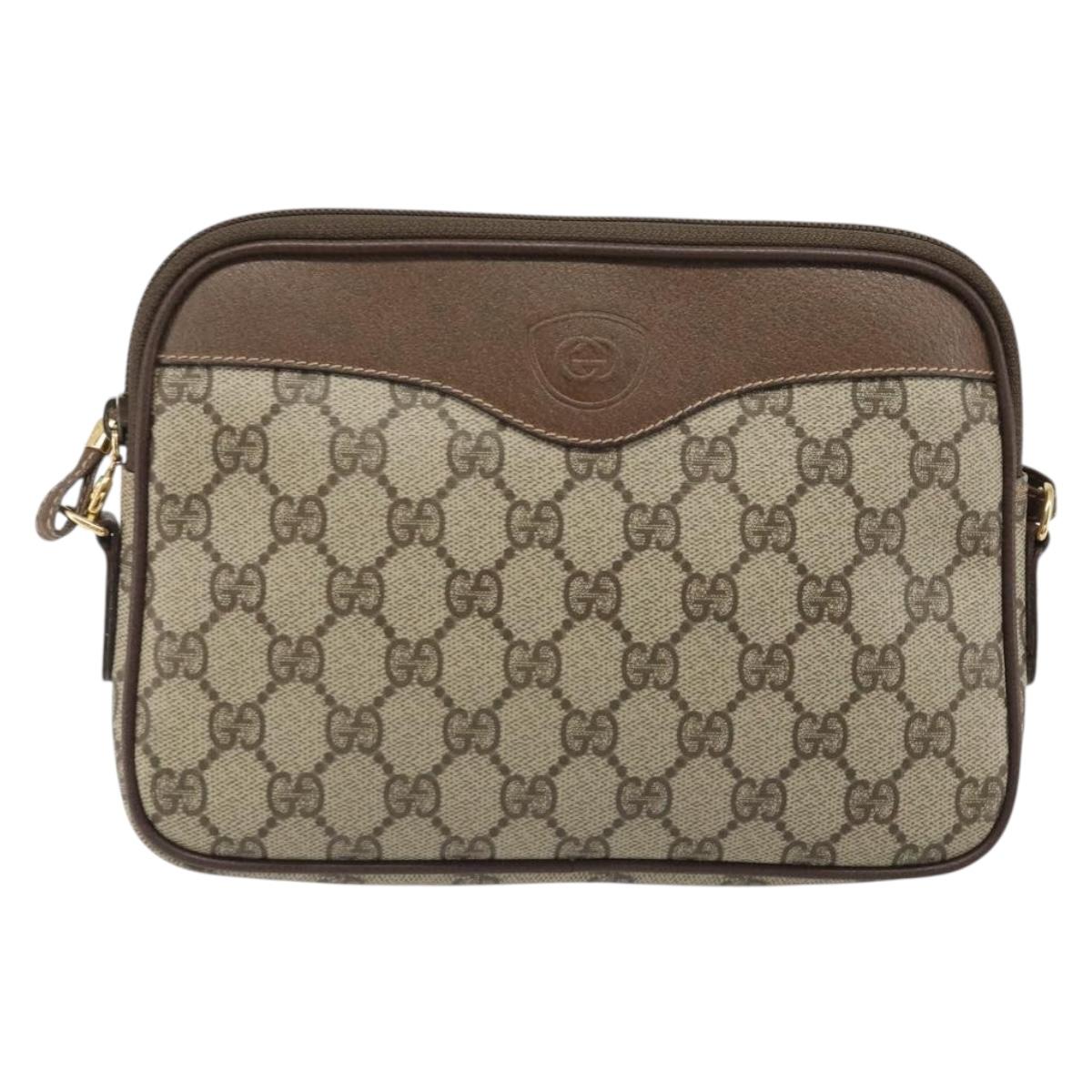 GUCCI GG Supreme Shoulder Bag PVC Beige Gold Auth BA13547