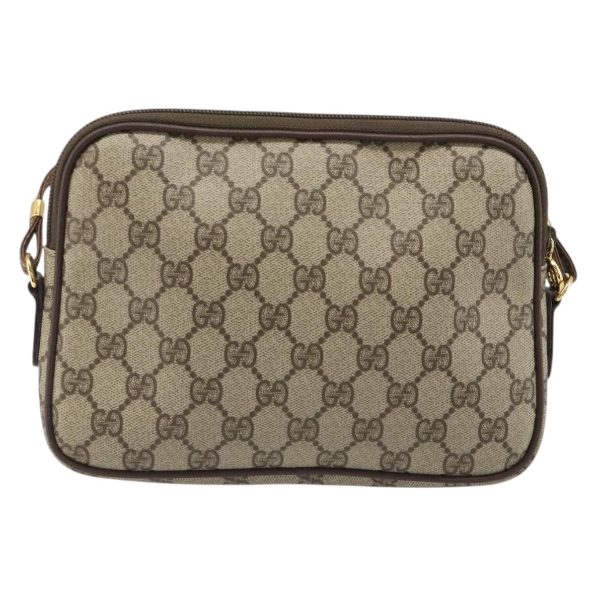 GUCCI GG Supreme Shoulder Bag PVC Beige Gold Auth BA13547