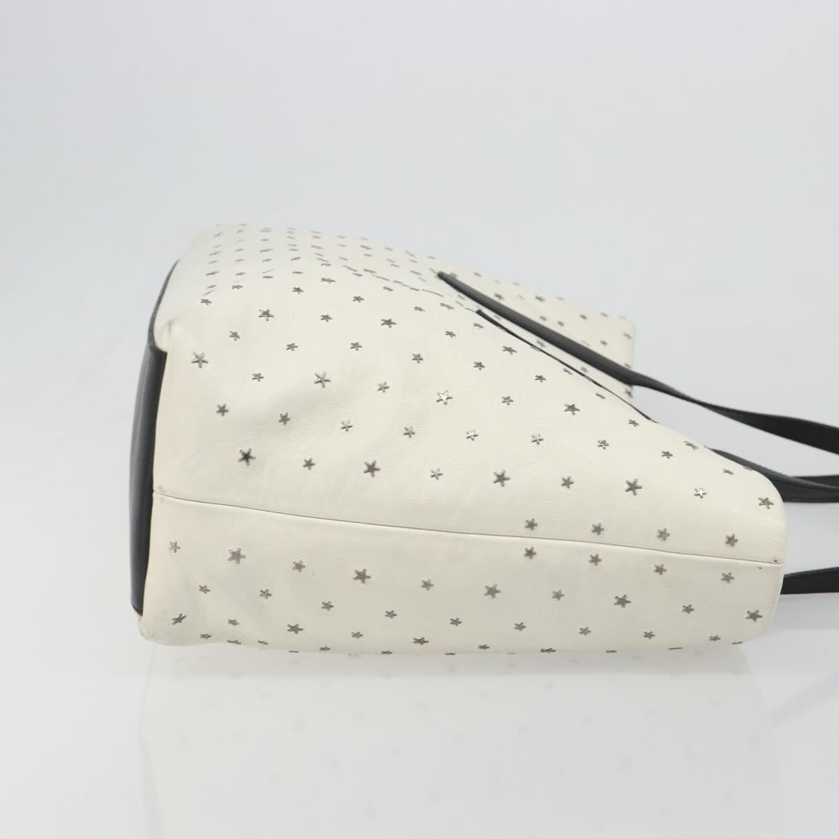 Jimmy Choo Studs Tote Bag Leather White Silver Auth BA13552