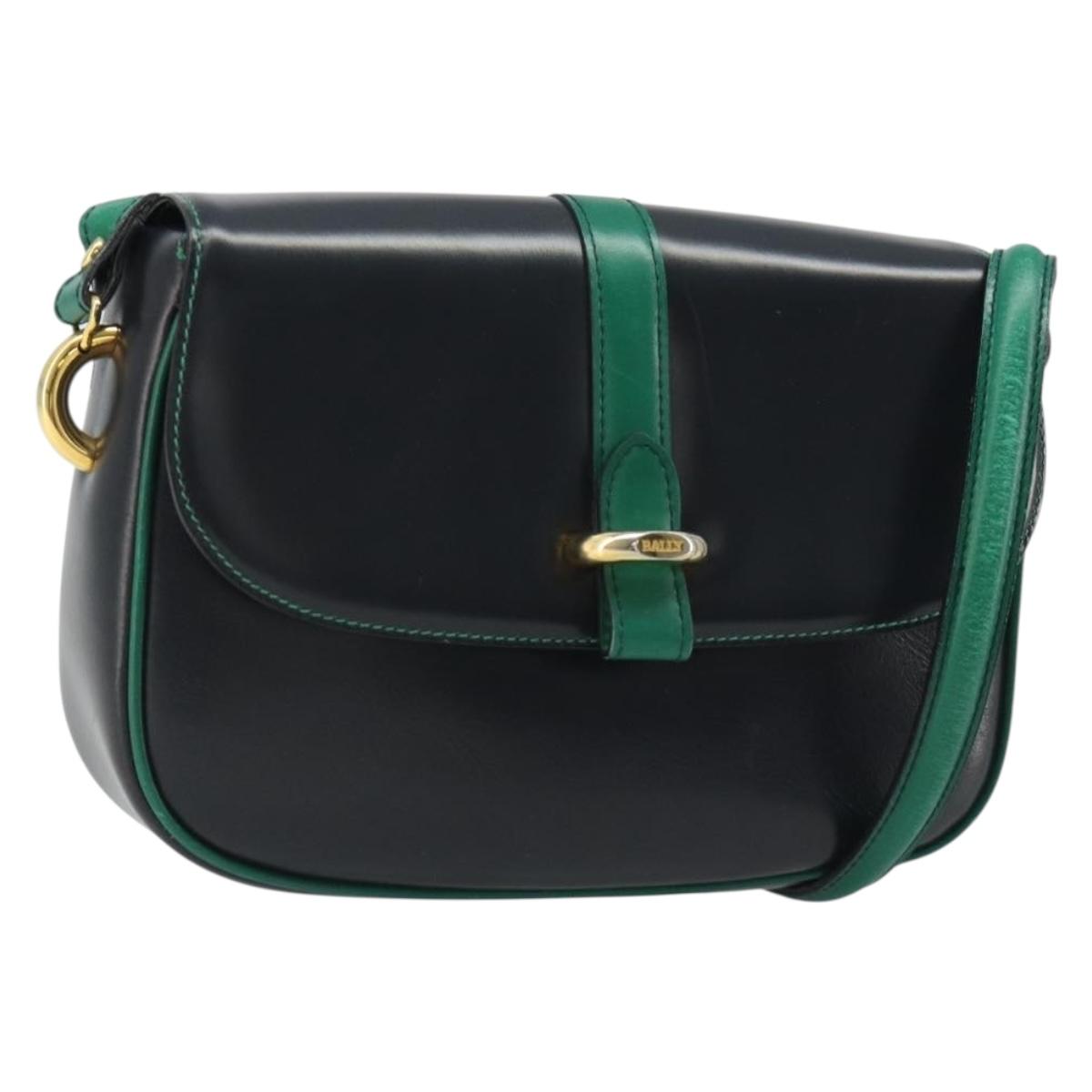 BALLY Shoulder Bag Leather Black Gold Auth BA13555A