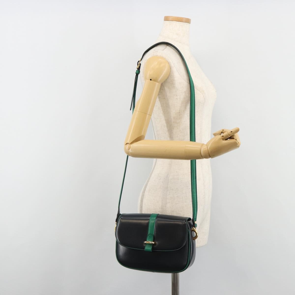 BALLY Shoulder Bag Leather Black Gold Auth BA13555A