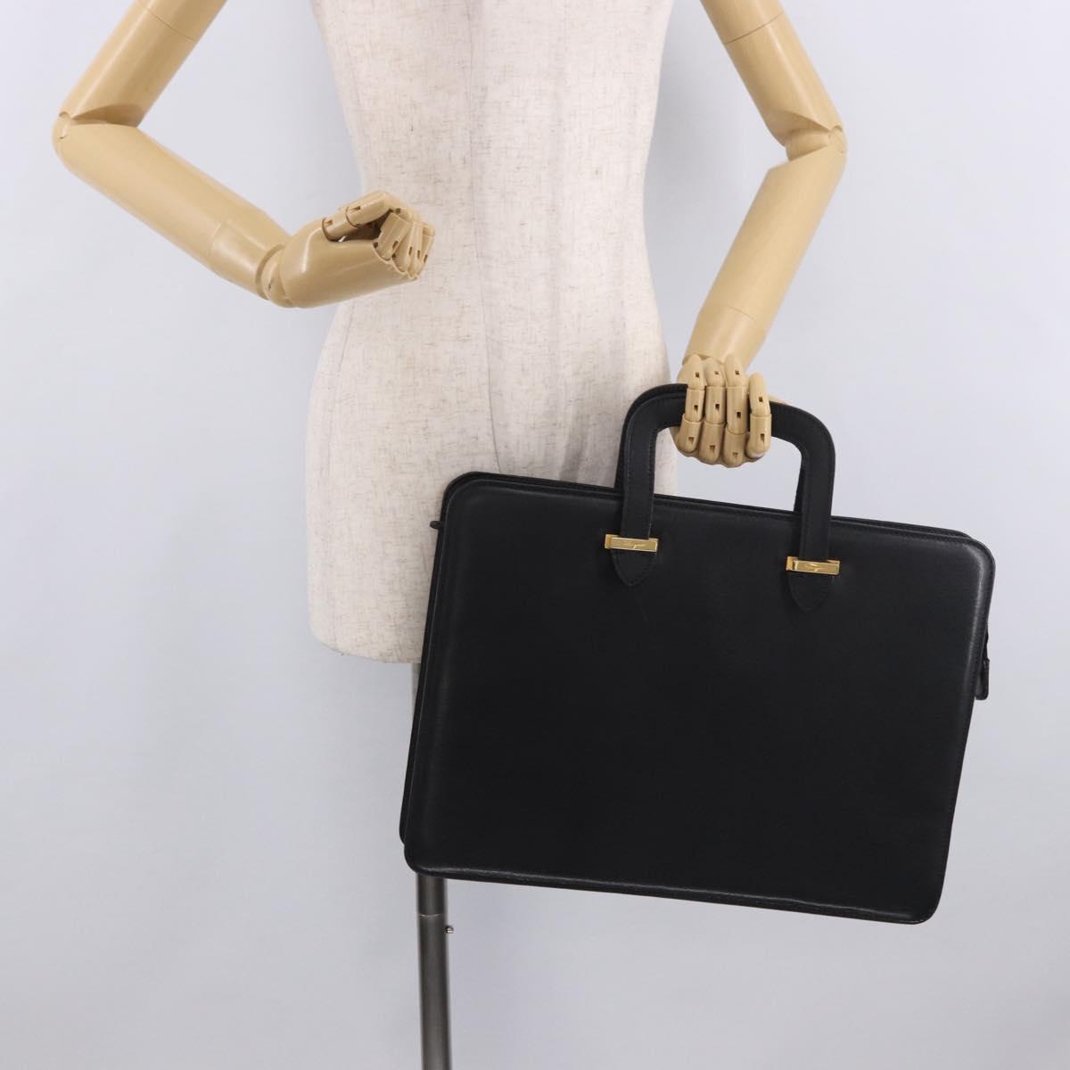 Salvatore Ferragamo Business Bag Leather Black Gold Auth BA13557