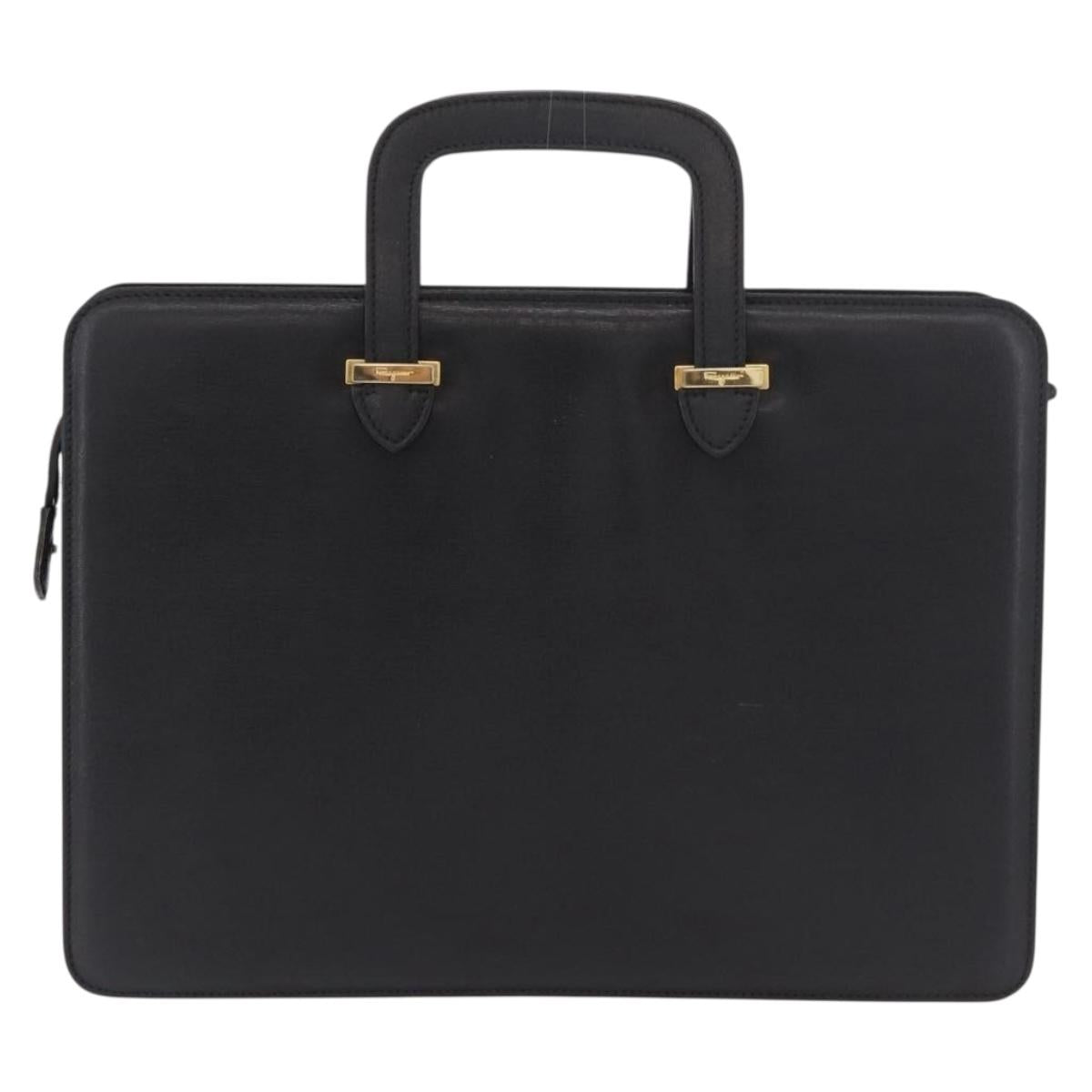 Salvatore Ferragamo Business Bag Leather Black Gold Auth BA13557
