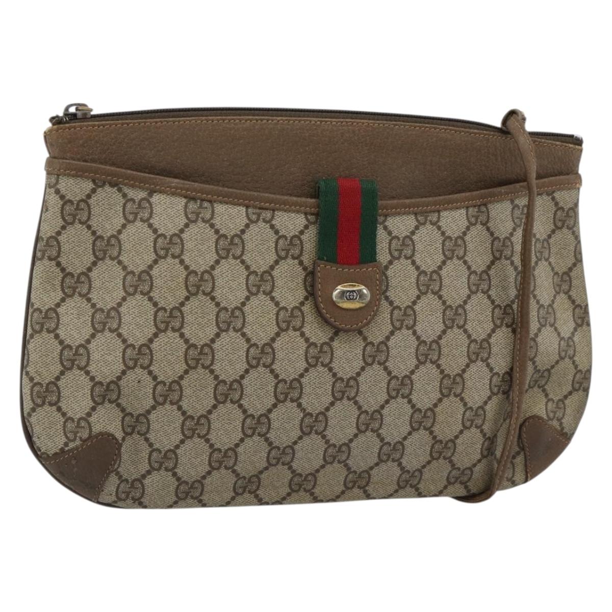 GUCCI GG Supreme Web Sherry Line Bag PVC Beige Gold 904 02 026 Auth BA13567