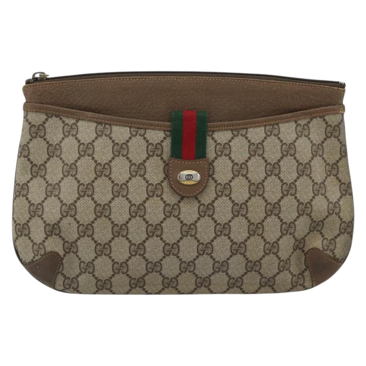 GUCCI GG Supreme Web Sherry Line Bag PVC Beige Gold 904 02 026 Auth BA13567