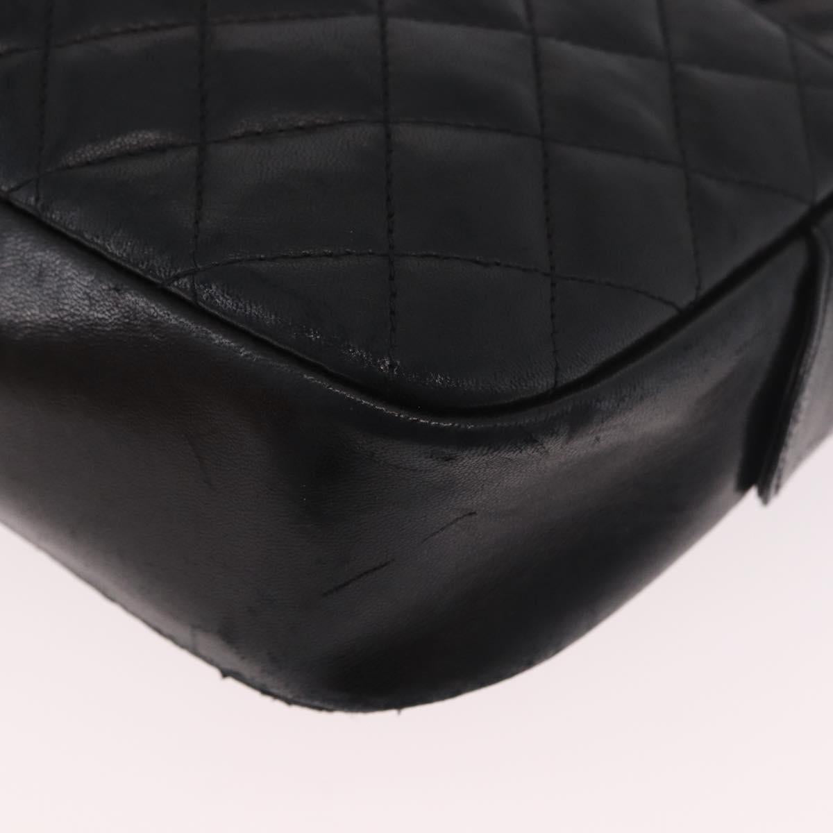 CHANEL Chain Shoulder Bag Lamb Skin Black Gold CC Auth BA13568
