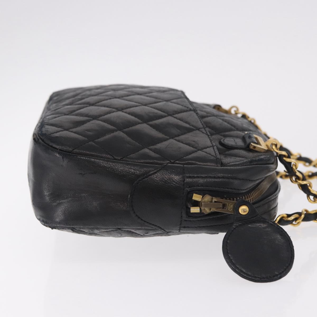 CHANEL Chain Shoulder Bag Lamb Skin Black Gold CC Auth BA13568