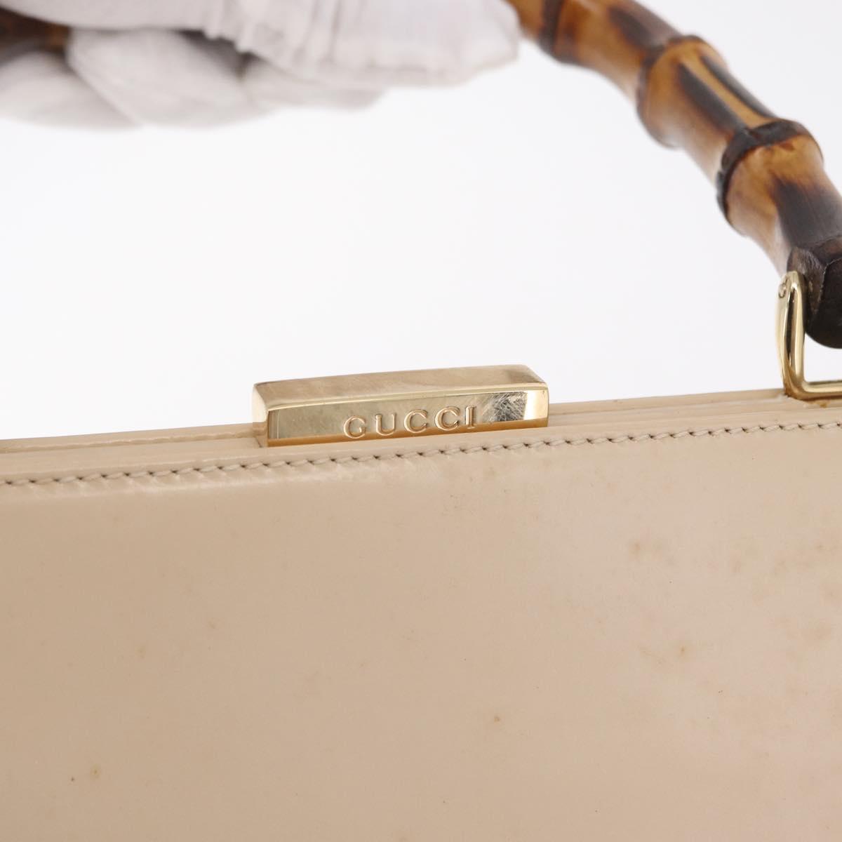 GUCCI Bamboo Hand Bag Leather Ivory Gold Auth BA13570
