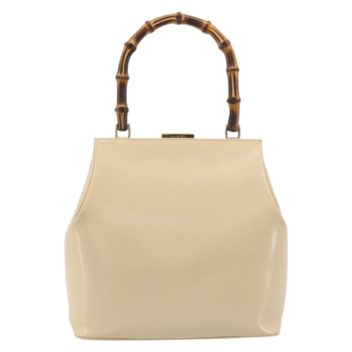 GUCCI Bamboo Hand Bag Leather Ivory Gold Auth BA13570