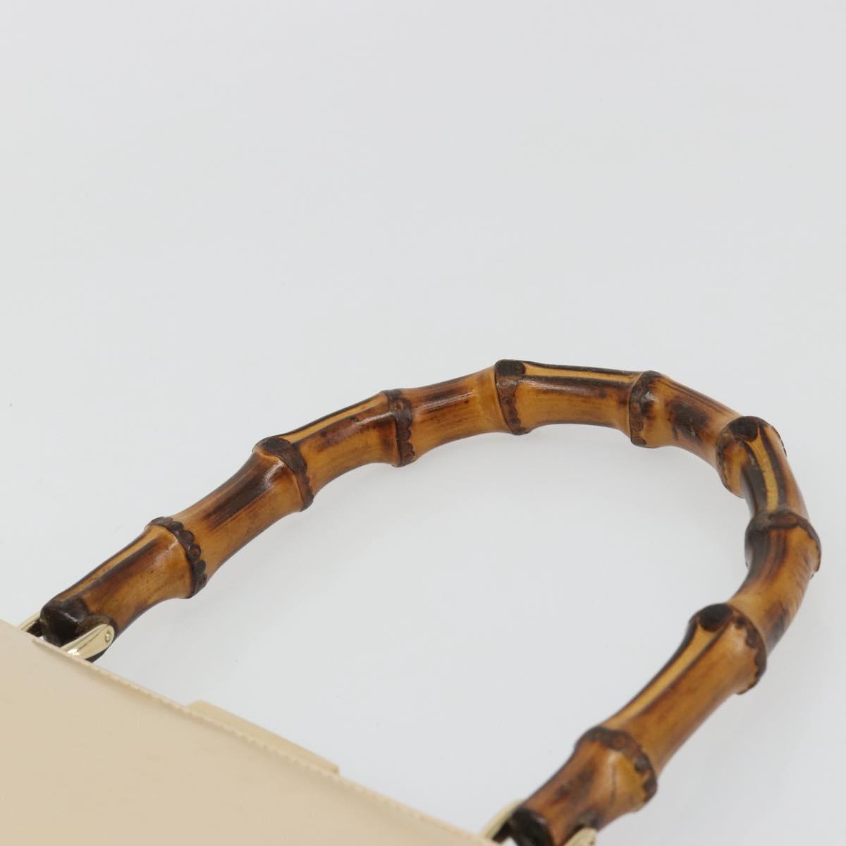 GUCCI Bamboo Hand Bag Leather Ivory Gold Auth BA13570