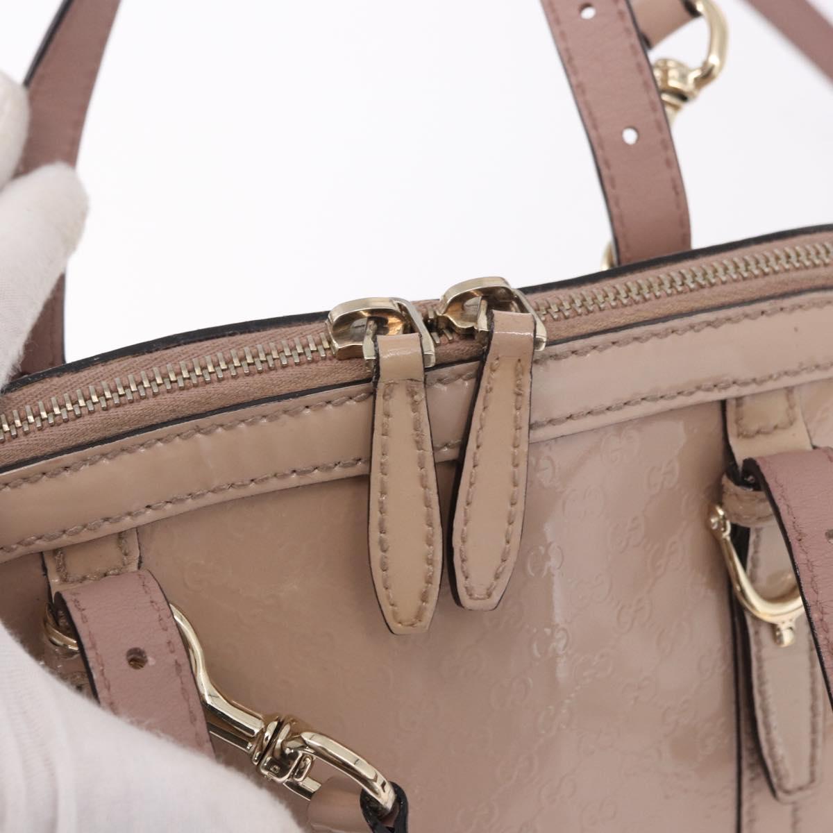 GUCCI Micro GG Canvas Bag Patent Leather 2way Beige Gold 309617 Auth BA13572