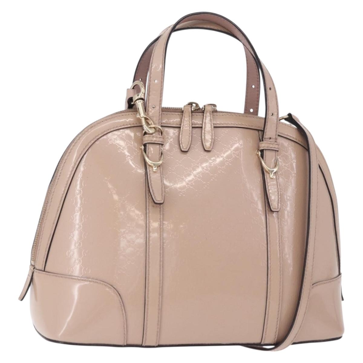 GUCCI Micro GG Canvas Bag Patent Leather 2way Beige Gold 309617 Auth BA13572