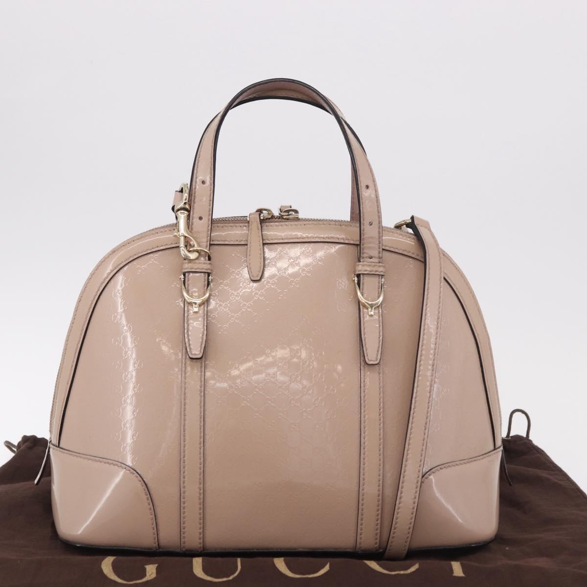 GUCCI Micro GG Canvas Bag Patent Leather 2way Beige Gold 309617 Auth BA13572