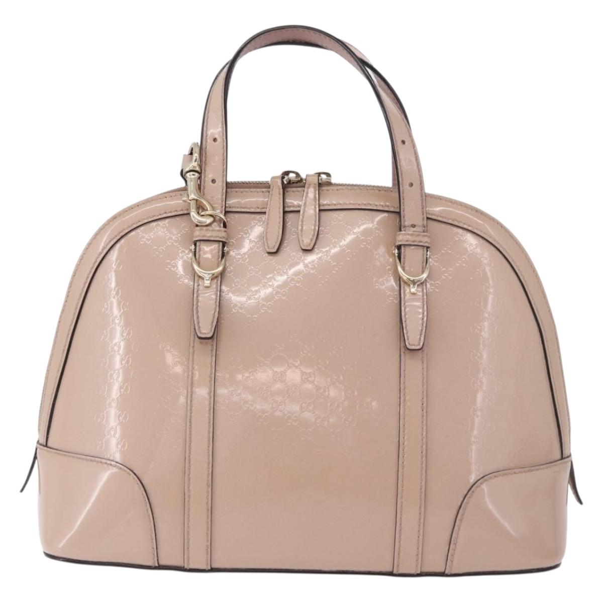 GUCCI Micro GG Canvas Bag Patent Leather 2way Beige Gold 309617 Auth BA13572