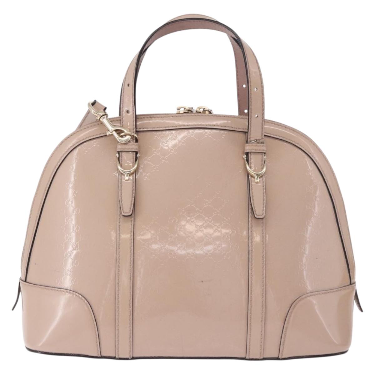 GUCCI Micro GG Canvas Bag Patent Leather 2way Beige Gold 309617 Auth BA13572