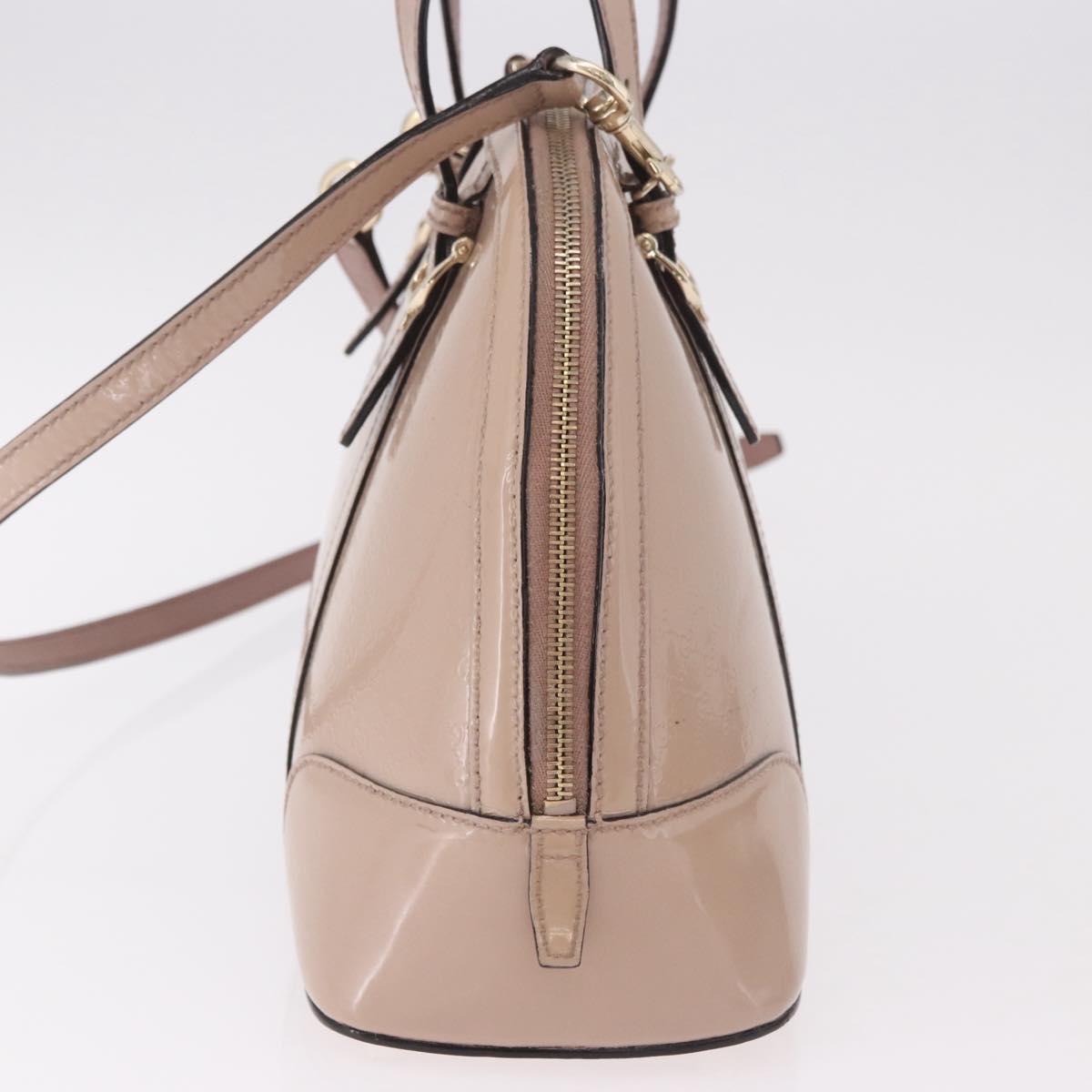 GUCCI Micro GG Canvas Bag Patent Leather 2way Beige Gold 309617 Auth BA13572