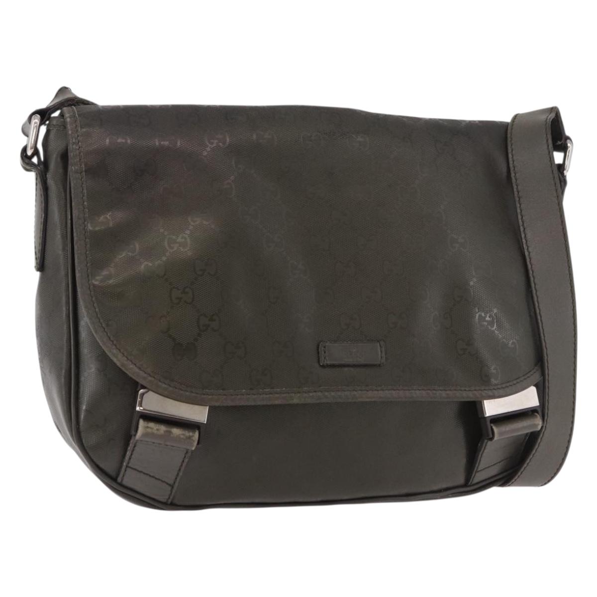 GUCCI GG Implementation Shoulder Bag PVC Khaki Silver 201732 Auth BA13574