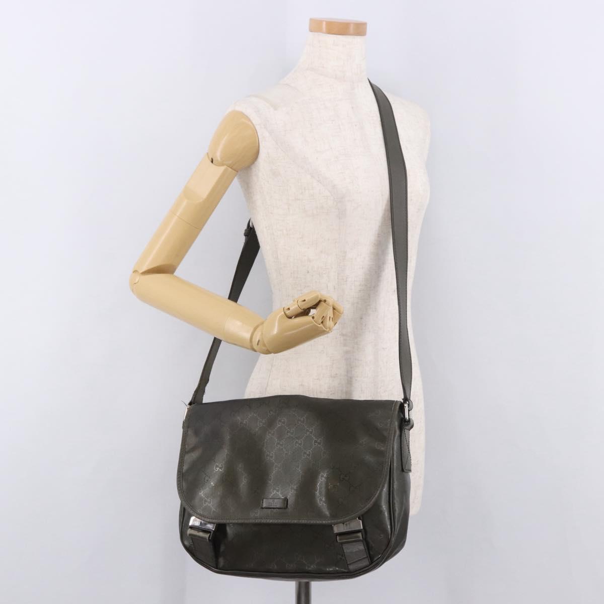GUCCI GG Implementation Shoulder Bag PVC Khaki Silver 201732 Auth BA13574