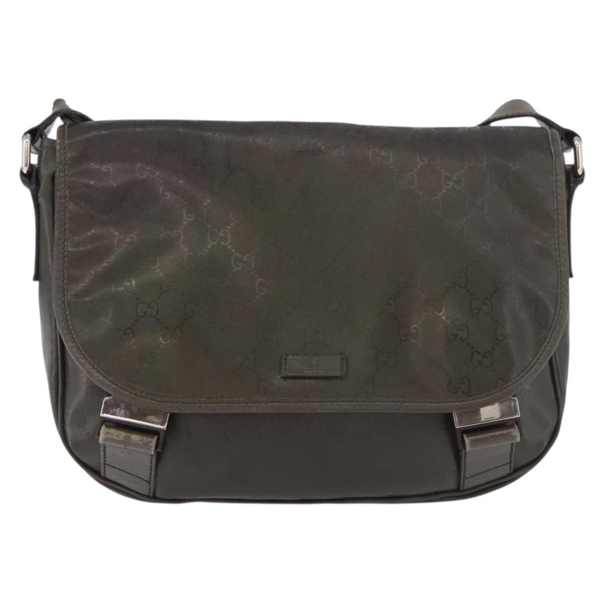 GUCCI GG Implementation Shoulder Bag PVC Khaki Silver 201732 Auth BA13574