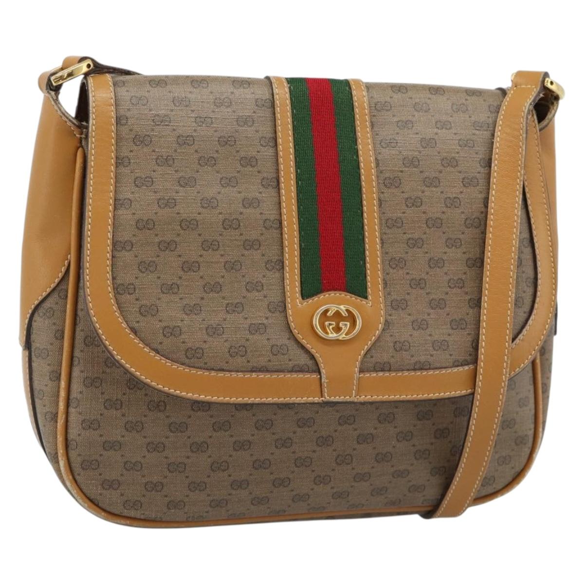 GUCCI Micro GG Supreme Web Sherry Line Bag Leather Beige Auth BA13575