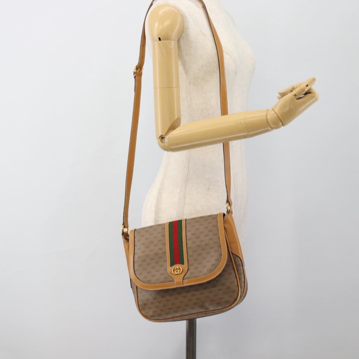 GUCCI Micro GG Supreme Web Sherry Line Bag Leather Beige Auth BA13575