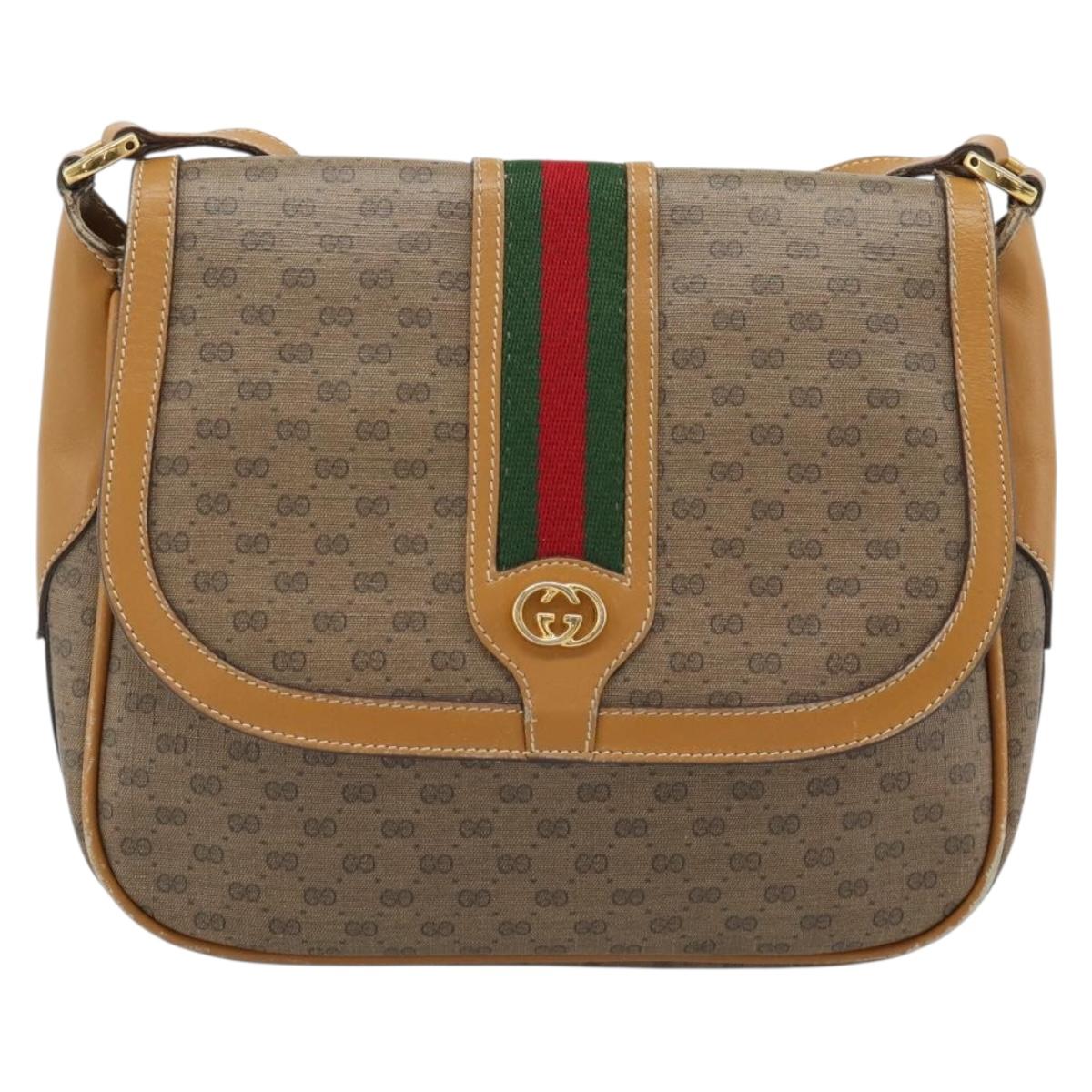 GUCCI Micro GG Supreme Web Sherry Line Bag Leather Beige Auth BA13575