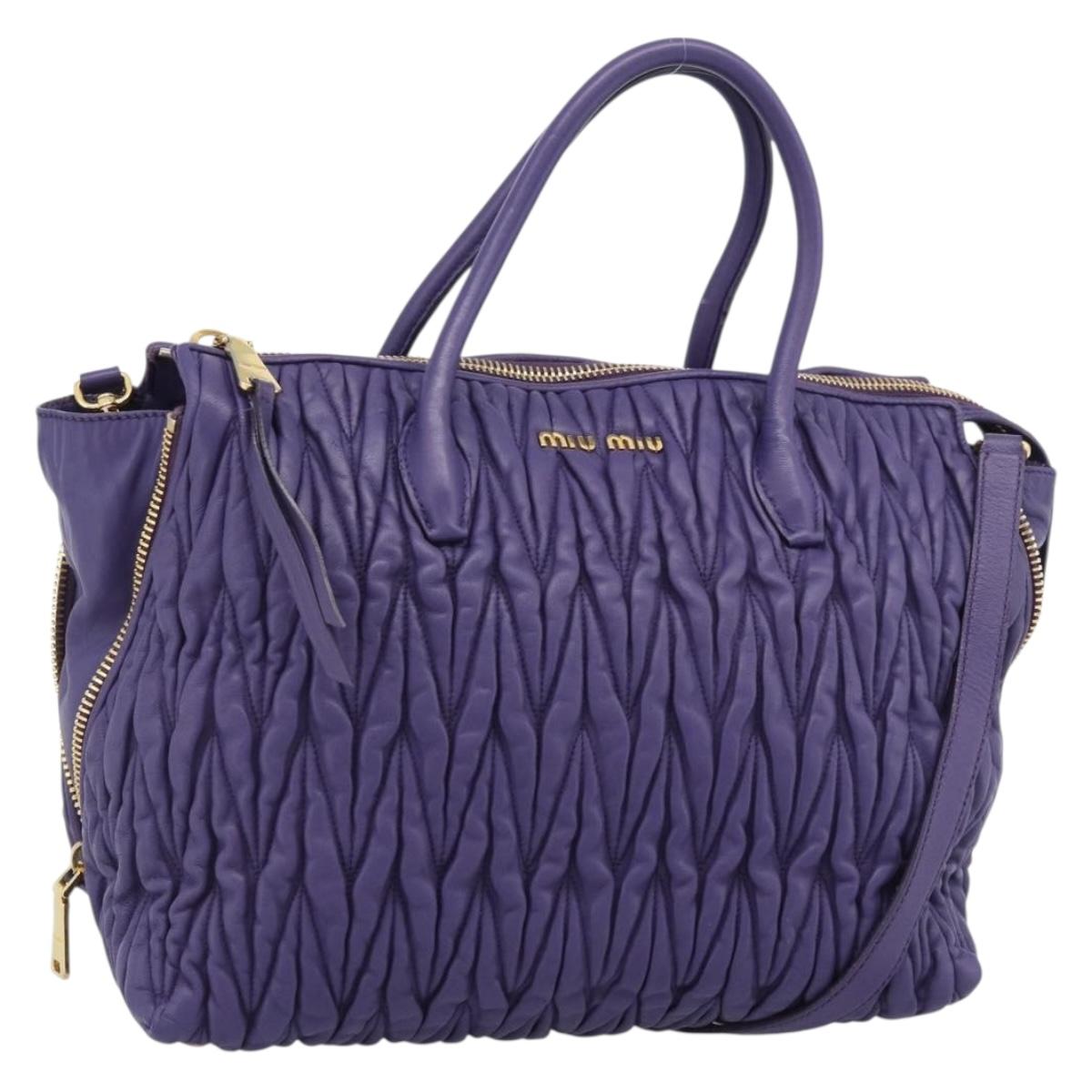 Miu Miu Hand Bag Leather 2way Purple Gold Auth BA13576V