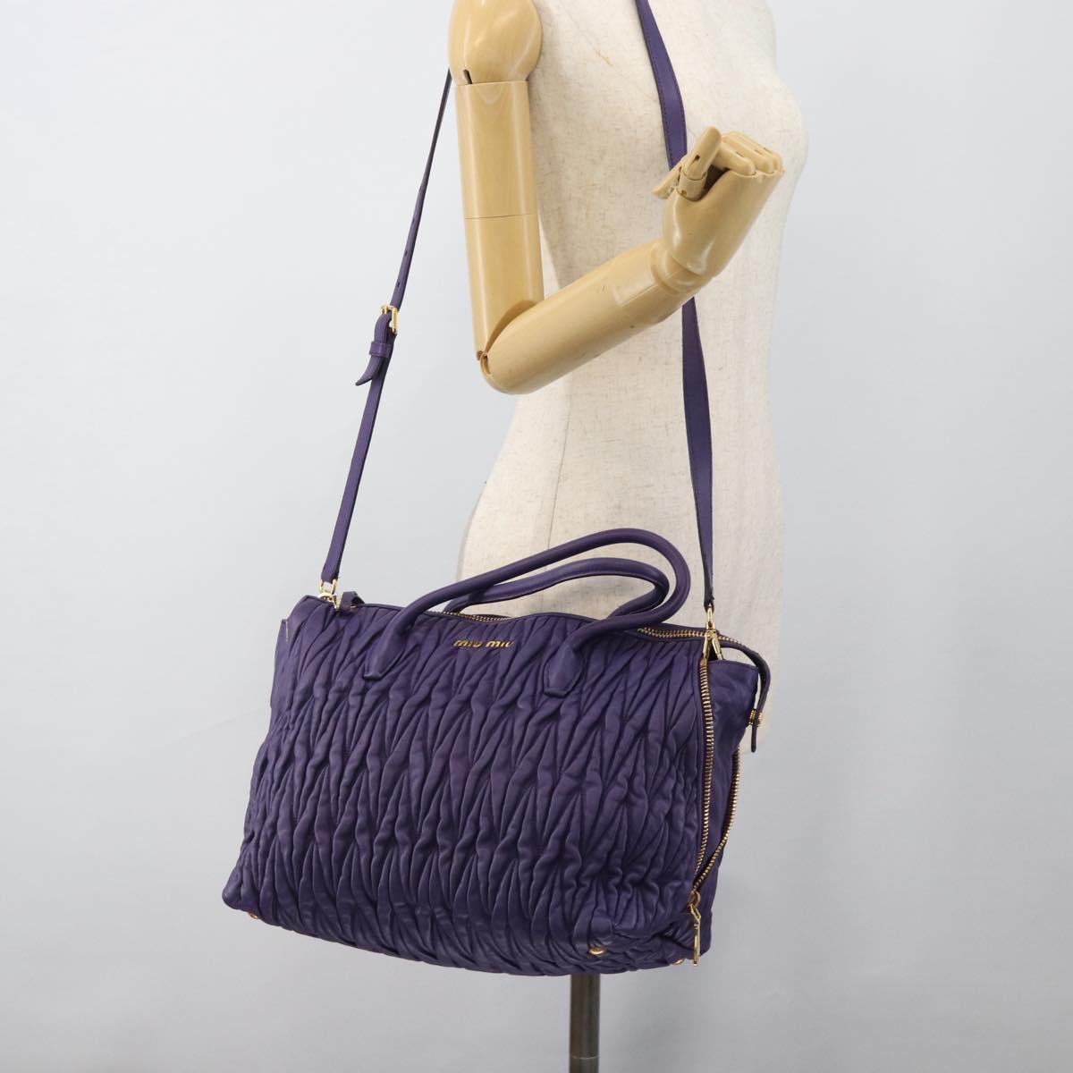 Miu Miu Hand Bag Leather 2way Purple Gold Auth BA13576V