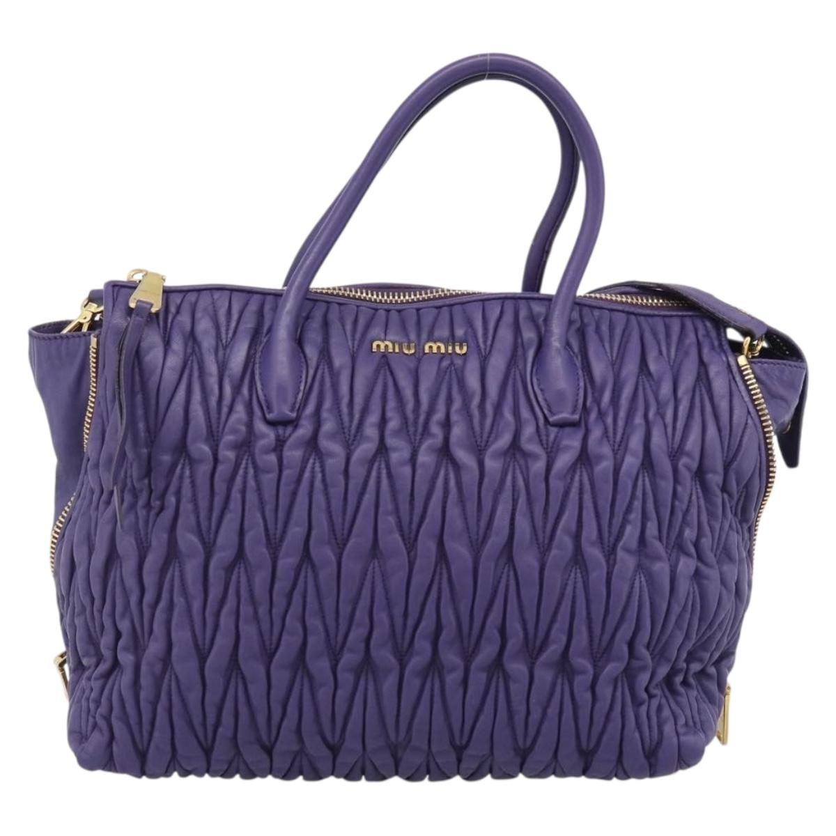 Miu Miu Hand Bag Leather 2way Purple Gold Auth BA13576V