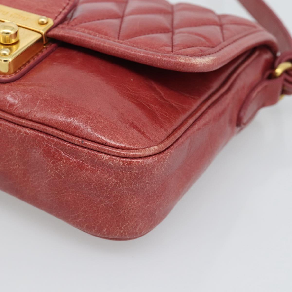 Miu Miu Shoulder Bag Leather Red Gold Auth BA13578A