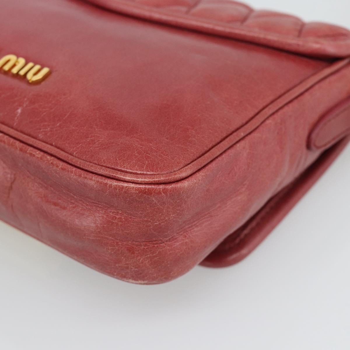 Miu Miu Shoulder Bag Leather Red Gold Auth BA13578A