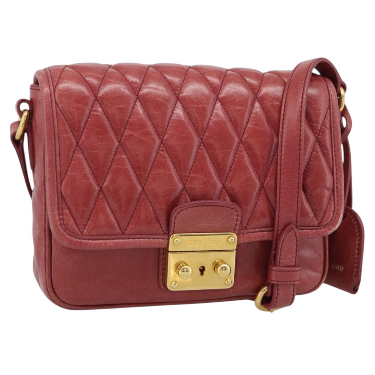 Miu Miu Shoulder Bag Leather Red Gold Auth BA13578A