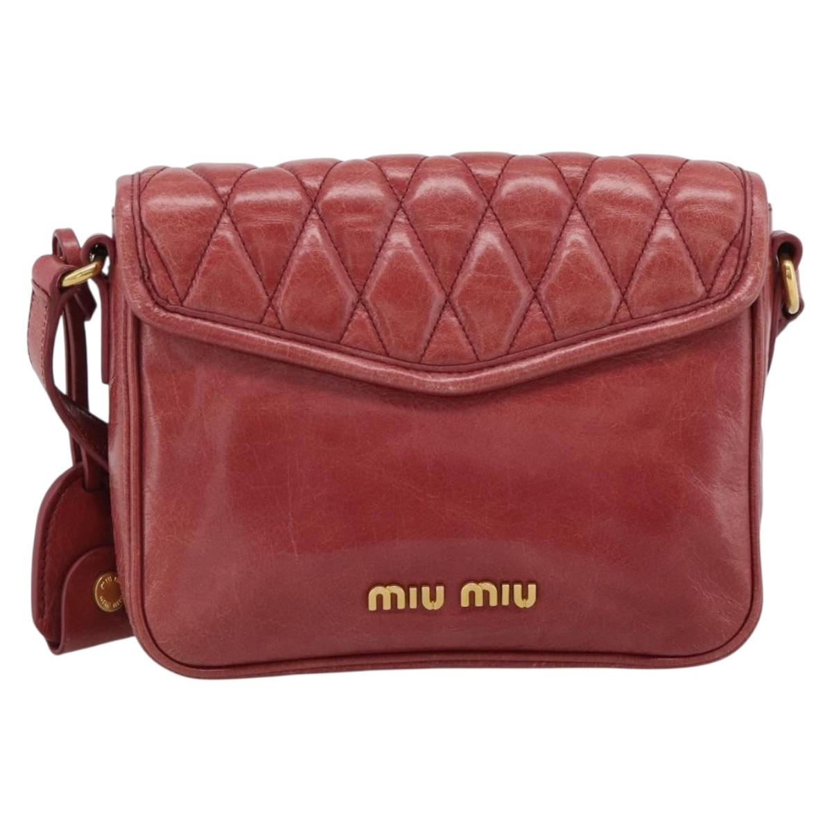 Miu Miu Shoulder Bag Leather Red Gold Auth BA13578A