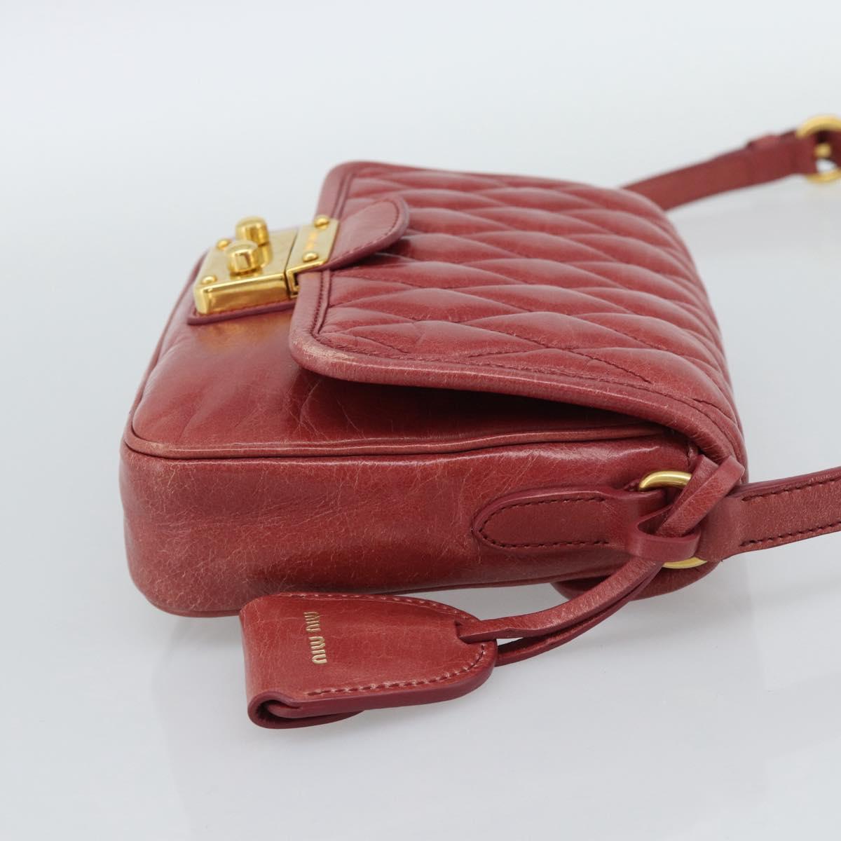 Miu Miu Shoulder Bag Leather Red Gold Auth BA13578A