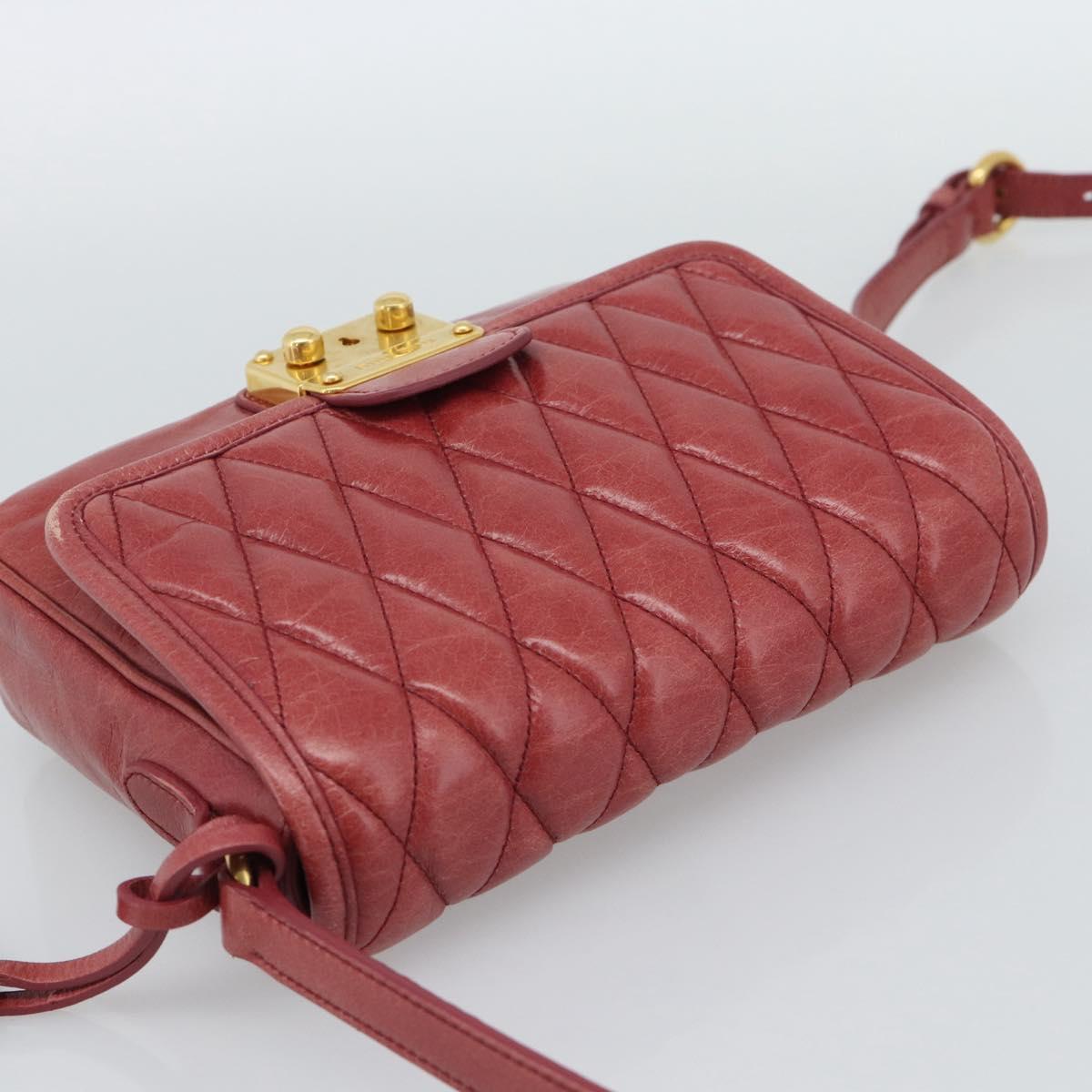 Miu Miu Shoulder Bag Leather Red Gold Auth BA13578A